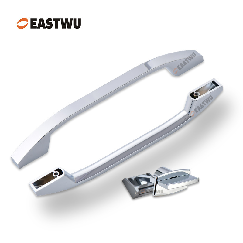 Cupboard Door Chrome Slim Metal Handle with Metal Hidden Locking Mechanism Lever Handles and locking system for caravan motorhome and RV