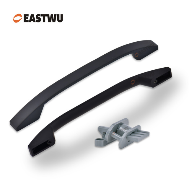 Matt Black Drawer Door Slim Metal Handle with Gray Plastic Hidden Locking Mechanism Lever Handles and locking system for caravan motorhome and RV