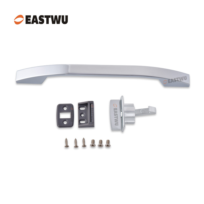 Cupboard Door Chrome Slim Metal Handle with Metal Hidden Locking Mechanism Lever Handles and locking system for caravan motorhome and RV