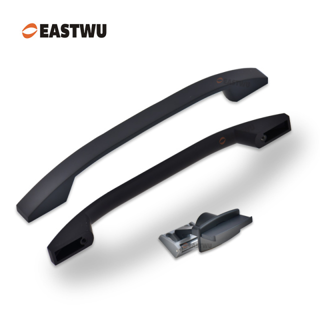 Matt Black Drawer Door Slim Metal Handle with Matt black Metal Hidden Locking Mechanism Lever Handles and locking system for caravan motorhome and RV