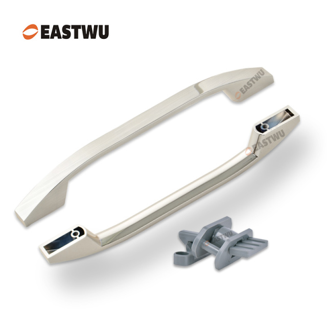 Brushed Nickel Cabinet Door Slim Metal Handle with Gray Plastic Hidden Locking Mechanism Lever Handles for caravan motorhome and RV