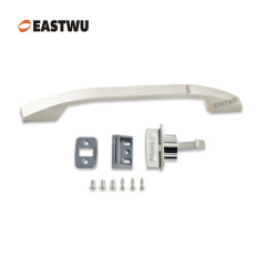 Brushed Nickel Cabinet Door Slim Metal Handle with Brushed Nickel Metal Hidden Locking Mechanism Lever Handles and locking system for caravan motorhome and RV