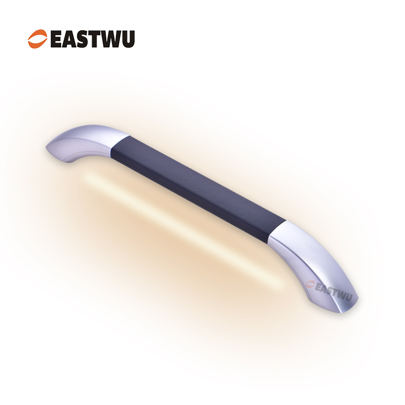Middle Size 290mm Pearl Chrome Handle with Leather Covered Caravan RV Motorhome Interior LED Grab Rail Entry Door Handles
