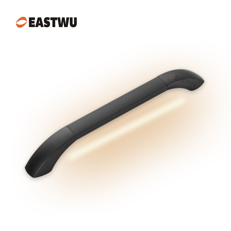 Middle Size 290mm Matt Black Handle with Leather Covered Caravan Motorhome Ambulance LED Entry Door Grab Rail Handles