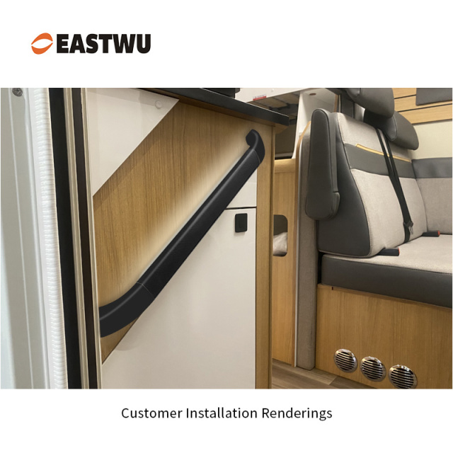 Small Size 250mm Matt Black Handle with Leather Covered LED Caravan Motorhome Entry Door Bathroom Grab Rail Assist Handles with Integrated Lighting
