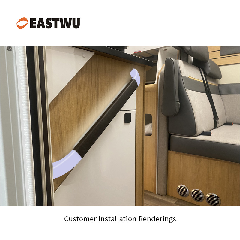 Small Size 250mm Pearl Chrome Handle with Black Leather Covered RV Motorhome Caravan LED Entry Grab Rail Door Handle