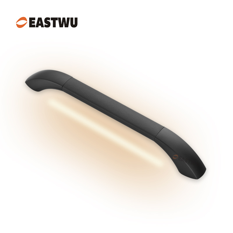 Middle Size 290mm Matt Black Handle with Leather Covered Caravan Motorhome Ambulance LED Entry Door Grab Rail Handles