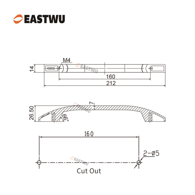 Brushed Nickel Drawer & Cabinet Door Metal Handle（Overall Length212mm,C.C.160mm）