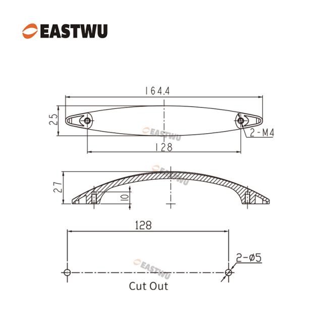 Chrome Drawer & Cabinet Door Metal Handle （Overall Length 164.4mm,C.C. 128 mm）