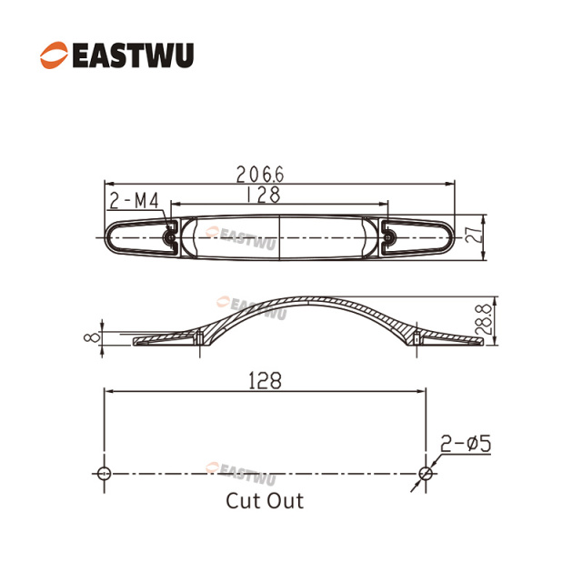 Brushed Nickel Drawer & Cabinet Door Metal Handle （Overall Length 206.6mm,C.C. 128 mm）