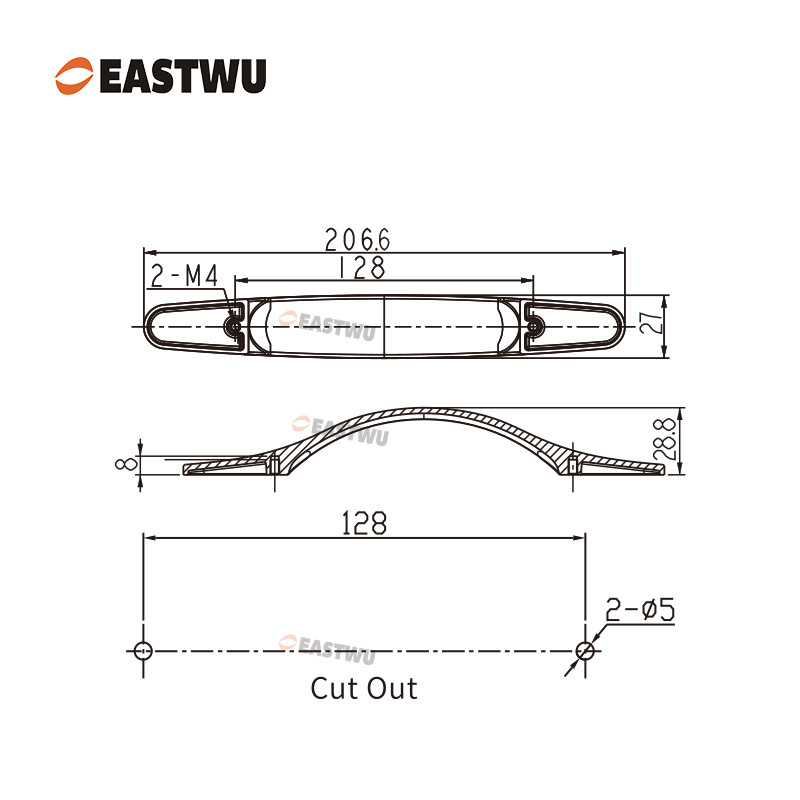 Chrome Drawer & Cabinet Door Metal Handle（Overall Length 206.6mm,C.C. 128 mm）