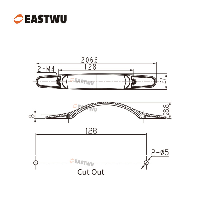 Matt Black Drawer & Cabinet Door Metal Handle （Overall Length 206.6mm,C.C. 128 mm）