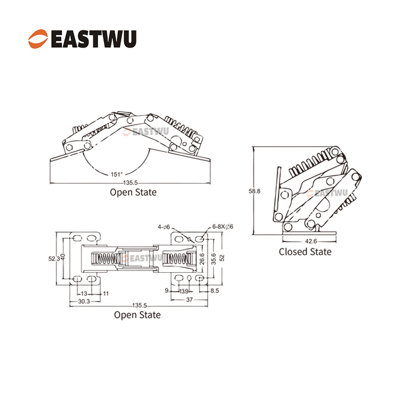 Nickel RV Soft Close Cupboard Door Hinge Cold-rolled Steel NO Drilling Opening Angle 90°