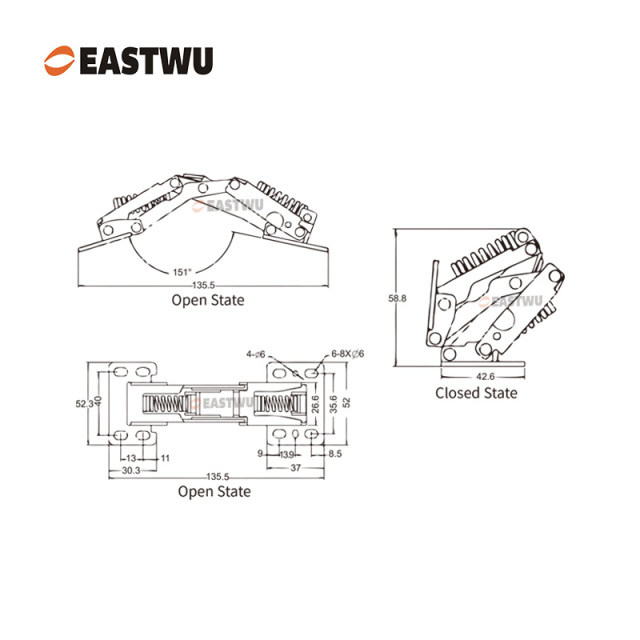 Nickel RV Soft Close Cupboard Door Hinge Cold-rolled Steel NO Drilling Opening Angle 90°