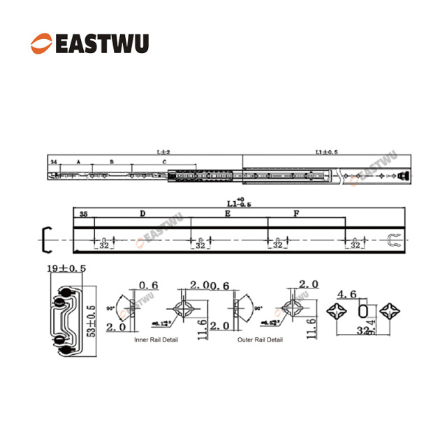 Blue Zinc Three Fold Heavy Duty Soft Close Drawer Slide Cold-rolled steel Closed Length 250-1800mm （10"-72"）