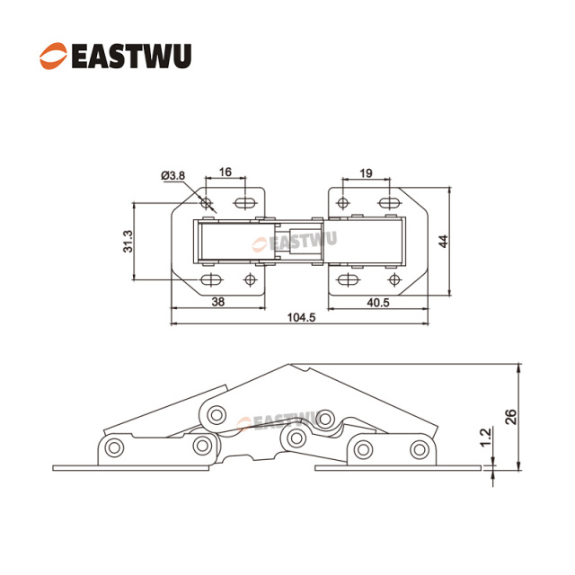 Nickel Ordinary Cabinet Hinge Cold-rolled steel No Drilling Opening Angle 90°