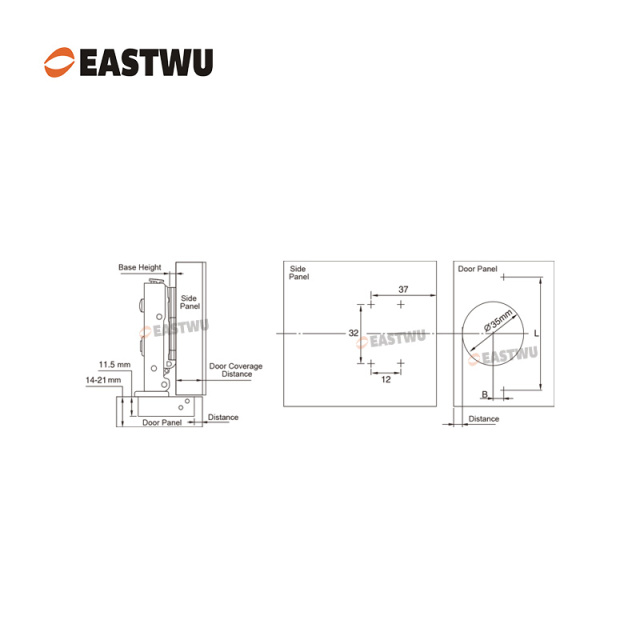 Support arm Nickel Clip-on Soft Close Cabinet Hinge SUS201&SUS304 Full Overlay Opening Angle 105°