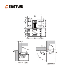 Nickel RV Cupboard Door Hinge Cold-rolled Steel NO Drilling Opening Angle 90°