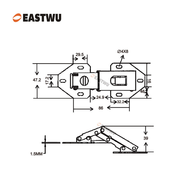 Nickel RV Cupboard Door Hinge Cold-rolled Steel NO Drilling Opening Angle 90°