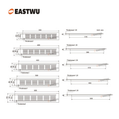Matt Black Aluminum Alloy Cooling Outlet（Overall Length 150~600mm）Inner Length 118~568mm Cut Out 35X(120~570mm)