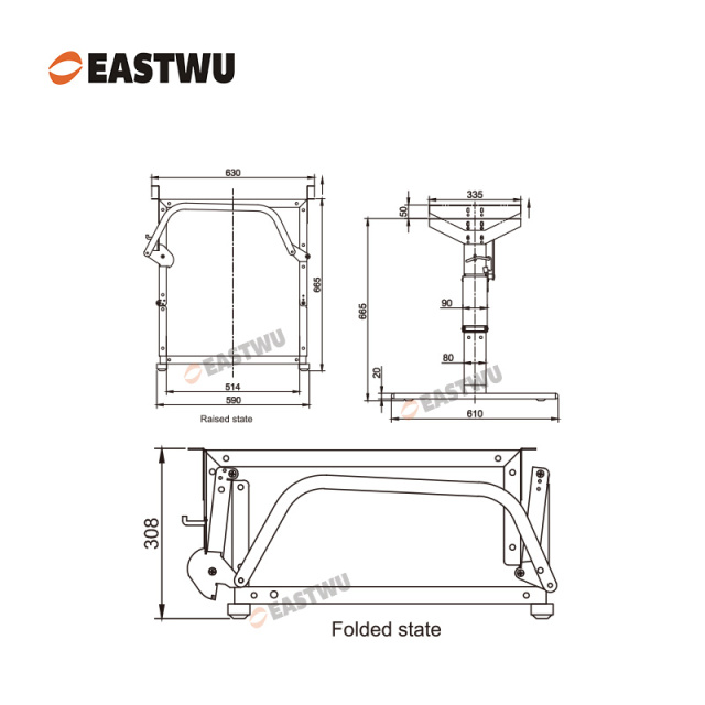 Matt Black Foldable Lift Table Frame Cold-rolled Steel（Raised Height 665mm）Fold Down Height 308mm