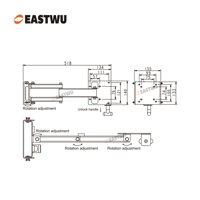 Black RV TV Bracket Stamping steel plate TV Size 13~27″