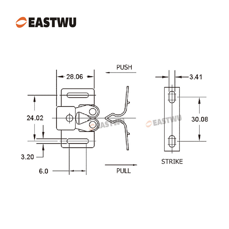 Zinc Double Roller Catch No Drilling Carbon Steel&ABS Board Thickness 8~20mm