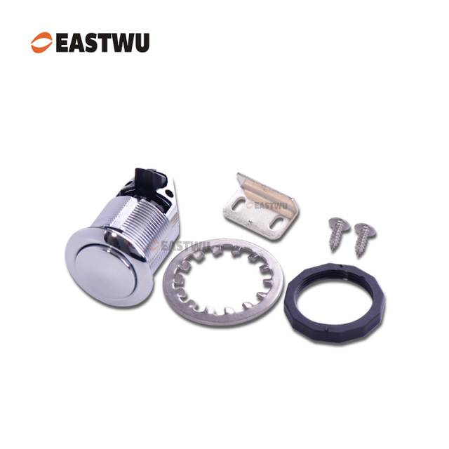 Chrome Push to Close and Turn to Open Push Latch Plastic Cut Out Φ32mm Board Thickness 1~20mm