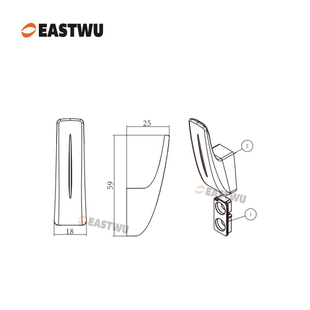 Caravan RV Motorhome Single Coat hooks metal chrome plated square, not foldable