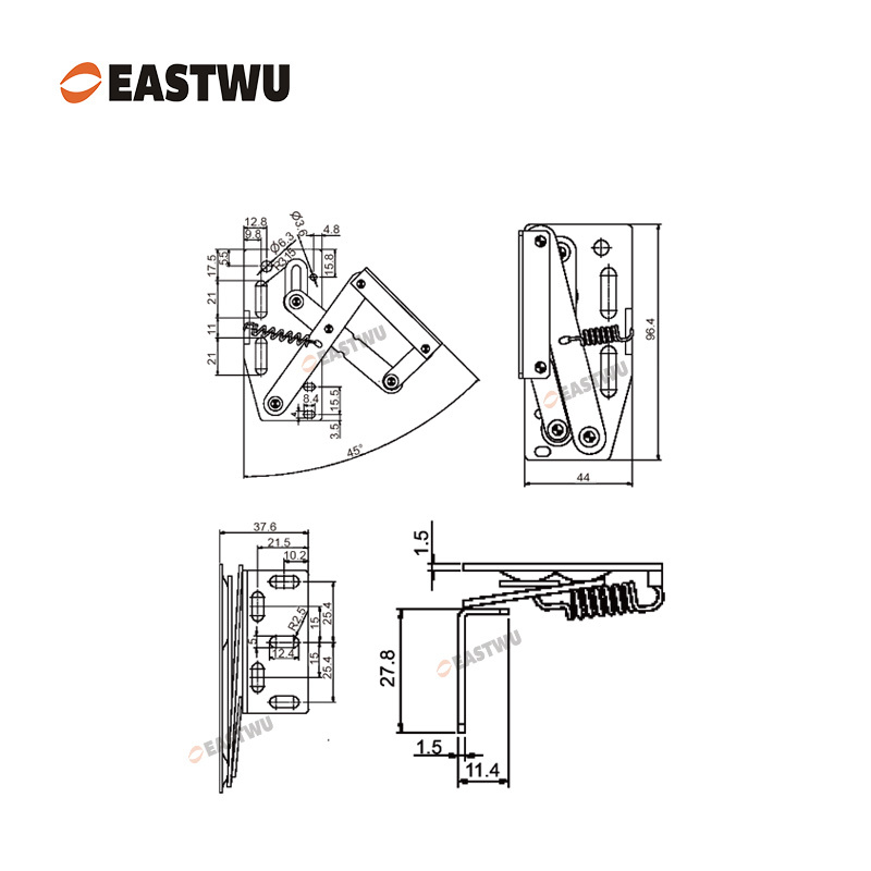 Nickel Soft Close RV Cupboard Door Hinge Cold-rolled Steel NO Drilling Opening Angle 45°