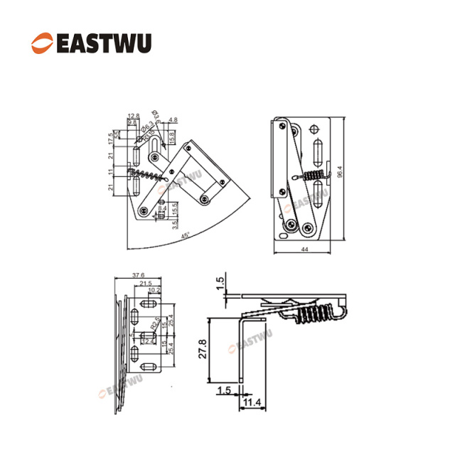 Nickel Soft Close RV Cupboard Door Hinge Cold-rolled Steel NO Drilling Opening Angle 45°