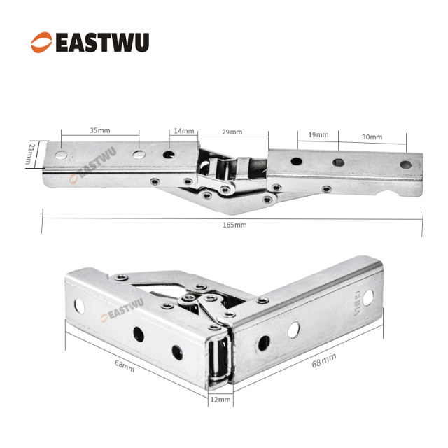 Nickel RV Cupboard Door Folding Hinge Cold-rolled Steel NO Drilling Opening Angle 90°
