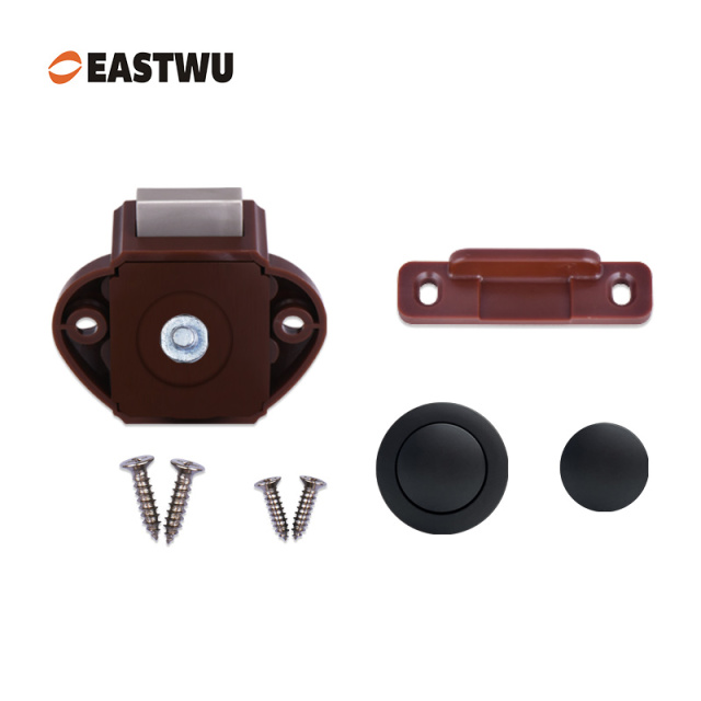 Matt Black Knob Caravan Cabinet Furniture Mini Push Lock and Brown Mechanism