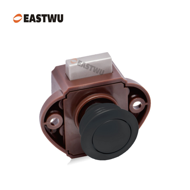 Matt Black Knob Caravan Cabinet Furniture Mini Push Lock and Brown Mechanism