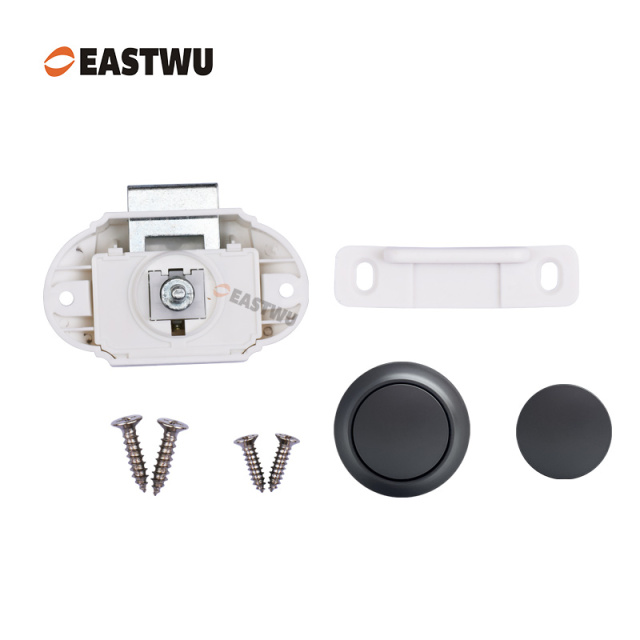 Matt Black RV Caravan Campervan Kitchen Cupboard Cabinet Drawer Hardware Pulls Knobs Handles Catches Keyless Large Push button Latch Lock Cut Out 26mm