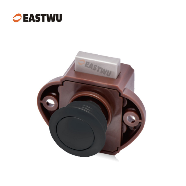 Matt Black Knob Caravan Cabinet Furniture Mini Push Lock and Brown Mechanism