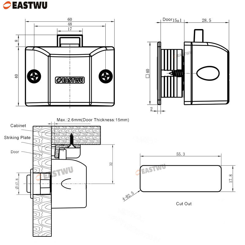 Satin Nickel Flush Mount Cupboard Lock Plated for caravan motorhome