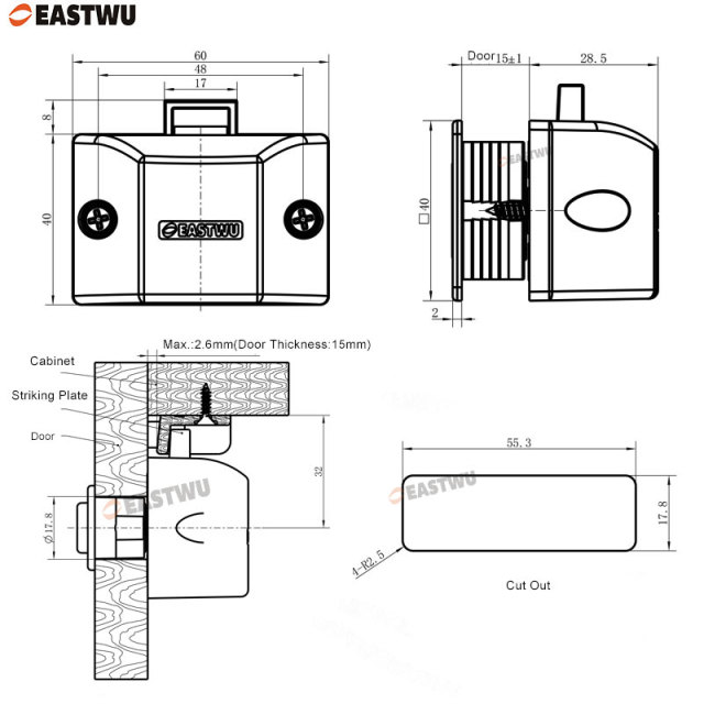 Matt Black Rectangular Push Button Lock Latch for Caravan Motorhome Camper RV Van Furniture