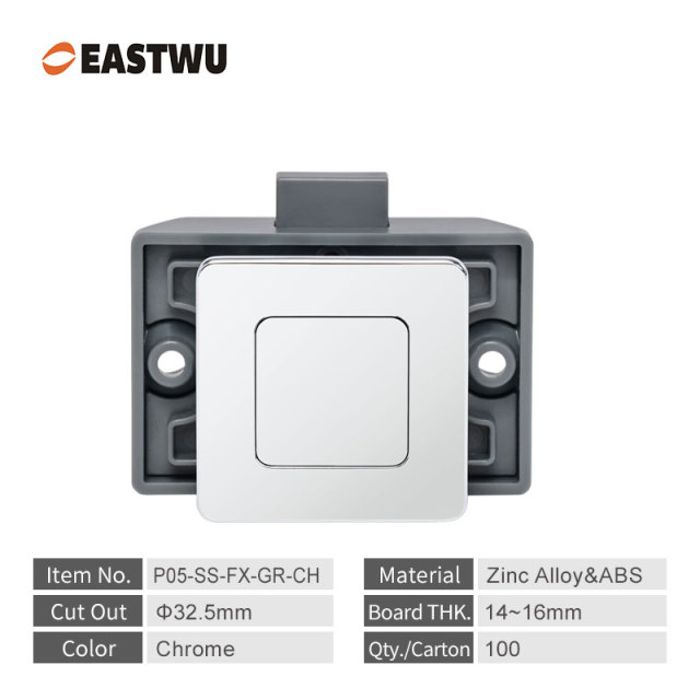 Chrome Plated Caravans RV Motorhomes  Furniture Cupboard Square Handles Push Latch