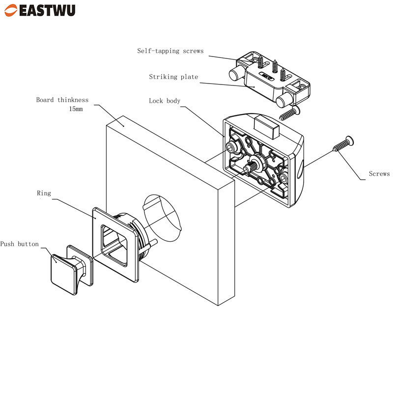 Gold Color Square Handles Push Latch for Caravan RV Motorhome Camper Furniture Cupboard and Cabinet