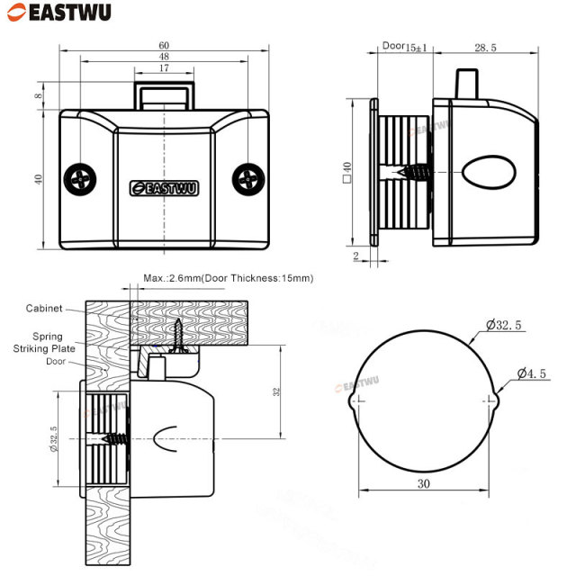 Caravans Motorhomes Camper Vans Furniture Cupboard Square Handles Push Latches Locks Satin Nickel