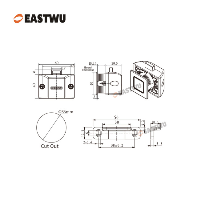 Matt Black Zinc Alloy Square Cupboard Door Nonnoise Push Lock