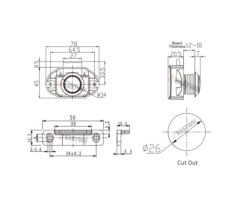 RV Motorhome Caravan Boat Marine Accessories Furniture Large Push Button Knobs Locks and Rosettes