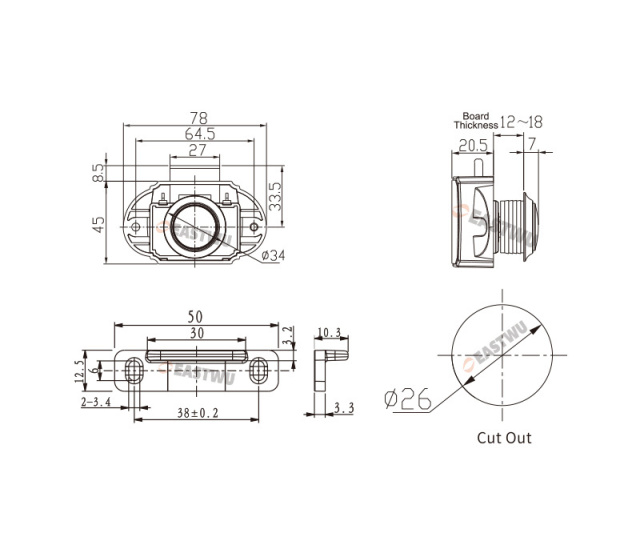 RV Motorhome Caravan Boat Marine Accessories Furniture Large Push Button Knobs Locks and Rosettes