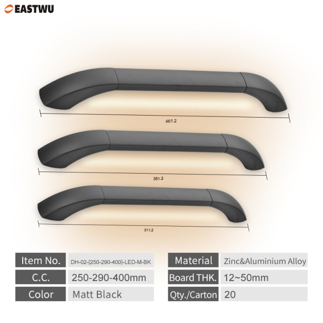 Premium Caravan RV Grab Rail Handles with LED Light Matt Black   Suitable for both exterior and interior