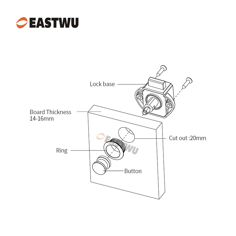 Chrome Knob Caravan Cabinet Mini Push Lock and Brown Mechanism