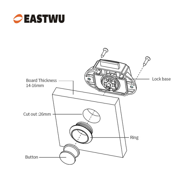 Caravan Campervan RV Push locks Kitchen Cupboard Cabinet Drawer Hardware Pulls Knobs Handles Catches Keyless Large Push button Latch Lock Cut Out 26mm