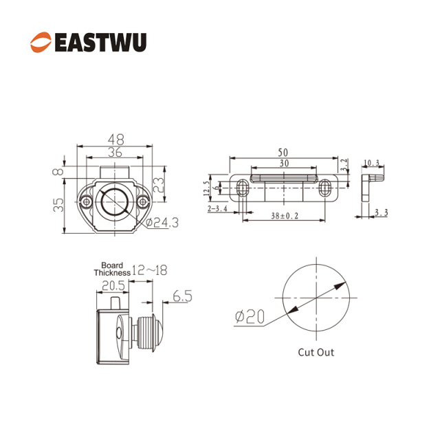 Matt Black Knob Caravans RV Mothors Furniture Cabinet Mini Push Lockand White Mechanism