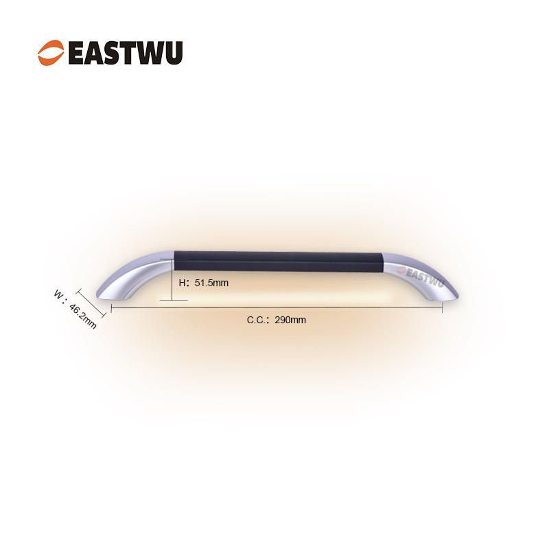 Middle Size 290mm Pearl Chrome Handle with Leather Covered Caravan RV Motorhome Interior LED Grab Rail Entry Door Handles