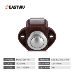Pearl Nickel Knob Caravan Cabinet Mini Push Lock and Brown Mechanism